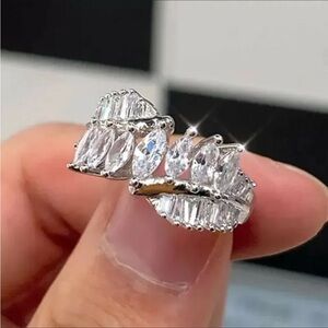 Marquise & Baguette CZ Double Row Silver Rin